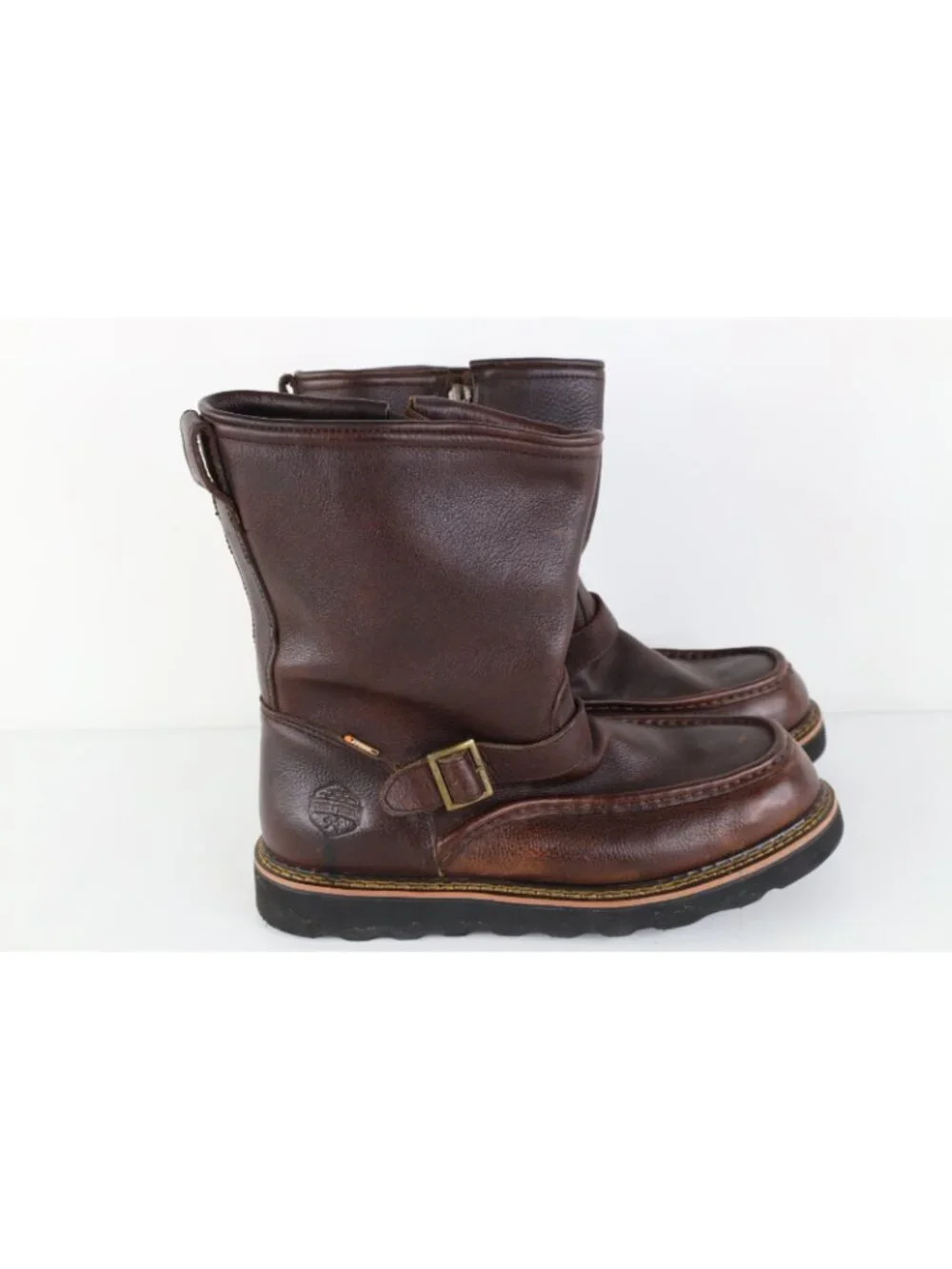 Vintage Streetwear Mens 11 M Waterproof Leather Buckle Engineer Boots Brown